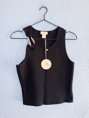 Camila Coelho Black Ribbed Tank Top Size Medium